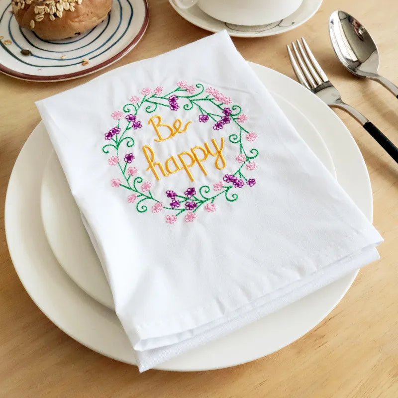 1Pc 45x65cm Cotton White Flower Embroidered Towel Table Napkin Kitchen Dishcloth Wedding Party Decor Gift - Beauty