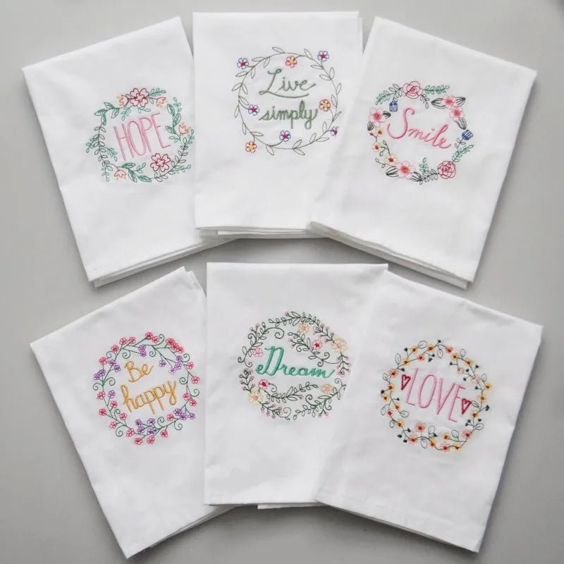 1Pc 45x65cm Cotton White Flower Embroidered Towel Table Napkin Kitchen Dishcloth Wedding Party Decor Gift - Beauty