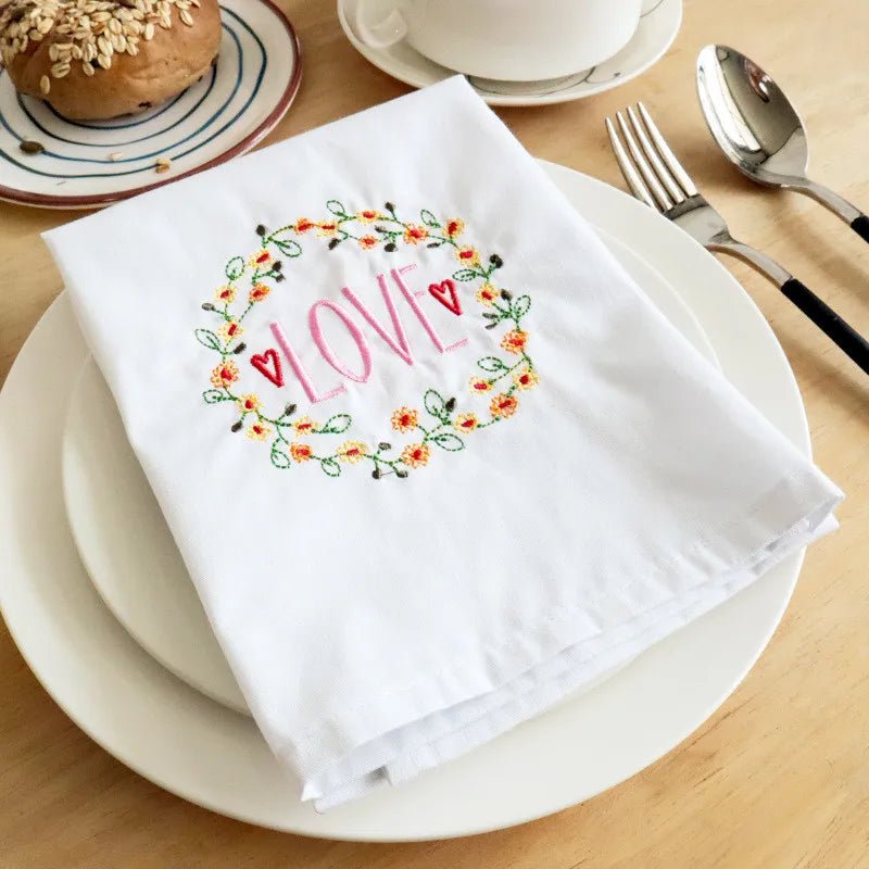 1Pc 45x65cm Cotton White Flower Embroidered Towel Table Napkin Kitchen Dishcloth Wedding Party Decor Gift - Beauty