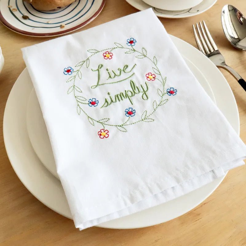 1Pc 45x65cm Cotton White Flower Embroidered Towel Table Napkin Kitchen Dishcloth Wedding Party Decor Gift - Beauty