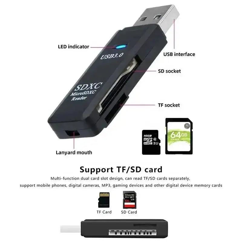 2 - in - 1 Multi Functional USB 3.0 Card ReaderMicro SD TFMemoryCardReaderUSBFlashDrive CardreaderAdapter For PCLaptops Accessories - Beauty