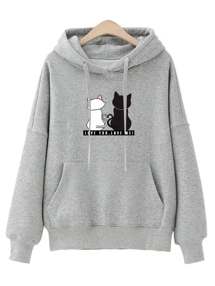 2023 Streetwear Hoodies Women Sweatshirt Autumn Spring Long Sleeve Harajuku Cat Print Sweatshirts Casual Pullover sudadera mujer - Beauty