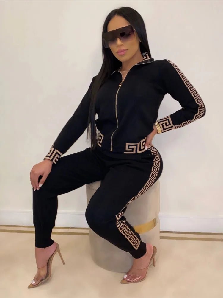 2023 Y2k Women's Sportswear Set Casual Elegant Maze Pattern Printed Fashion Spring Autumn Women's Office Two Piece Set New - Beauty