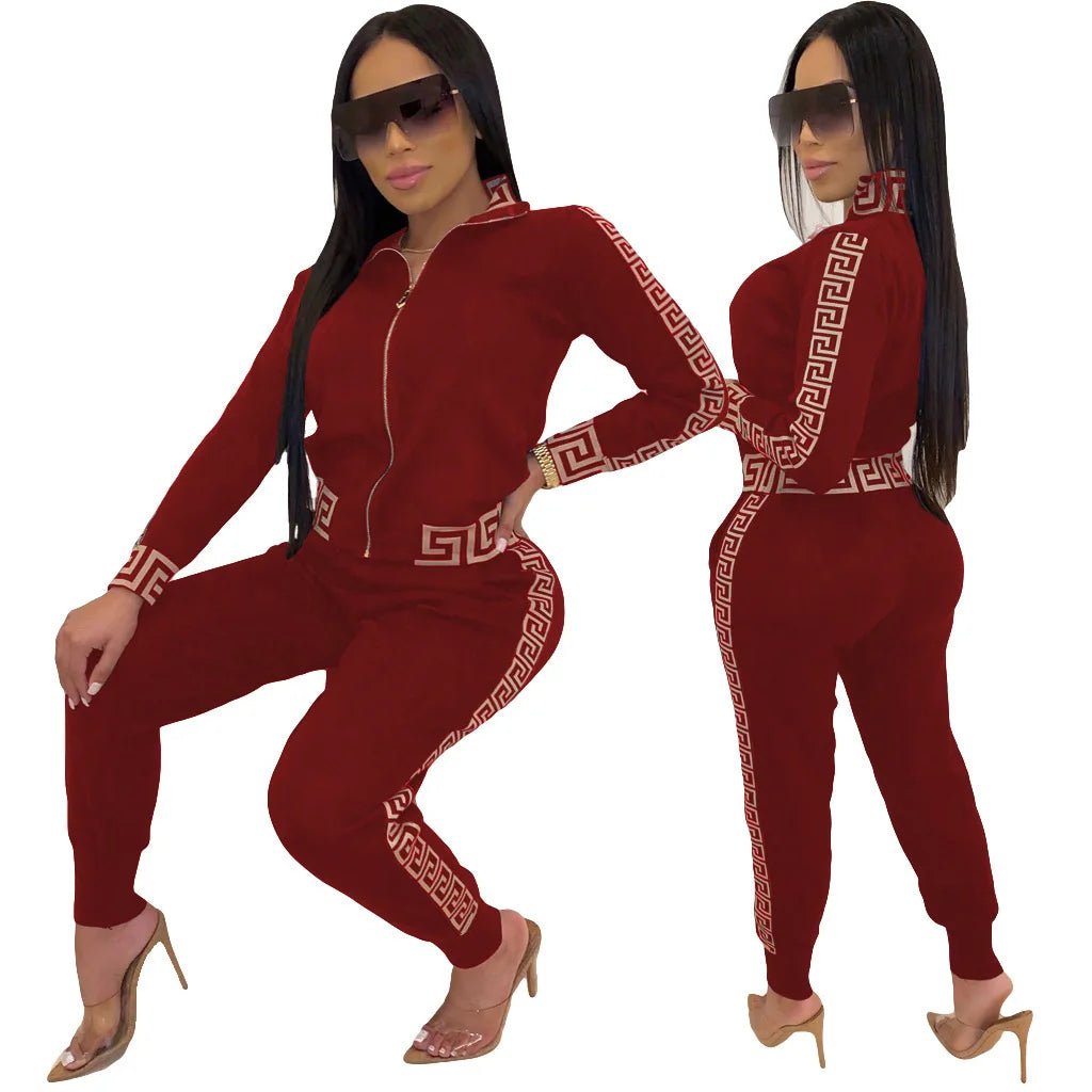 2023 Y2k Women's Sportswear Set Casual Elegant Maze Pattern Printed Fashion Spring Autumn Women's Office Two Piece Set New - Beauty