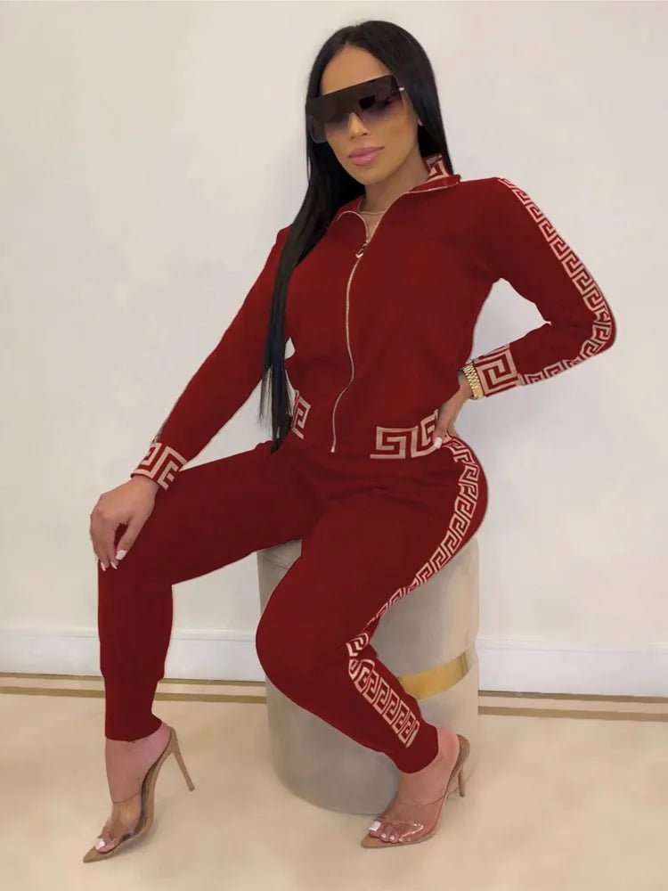 2023 Y2k Women's Sportswear Set Casual Elegant Maze Pattern Printed Fashion Spring Autumn Women's Office Two Piece Set New - Beauty