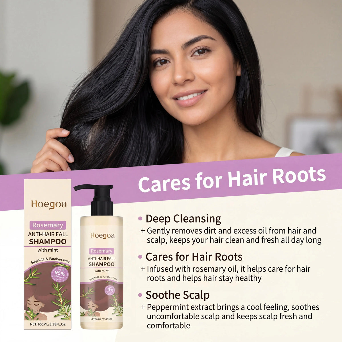 Rosemary Shampoo Coconut Oil Deep Cleansing Nourish Roots Thinning Hair Boost Softness Shine Reduce Shedding Fresh Scalp Care Shampoo
