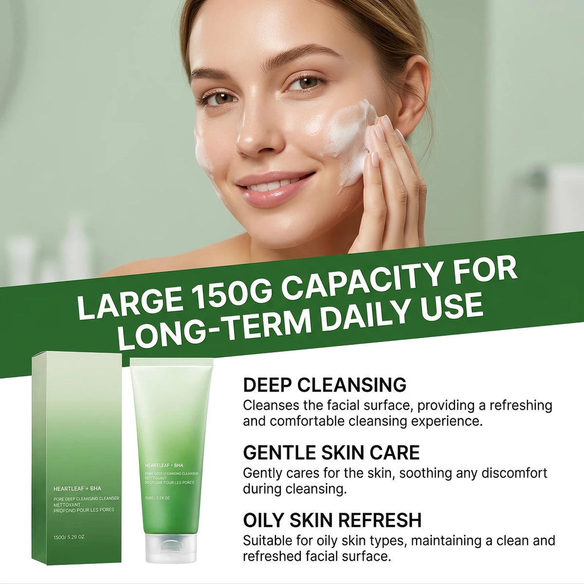 Heartleaf BHA Foaming Facial Cleanser Rich Creamy Foam Gentle Exfoliation Oil Control Unclog Pores Refreshing Daily Skin Care
