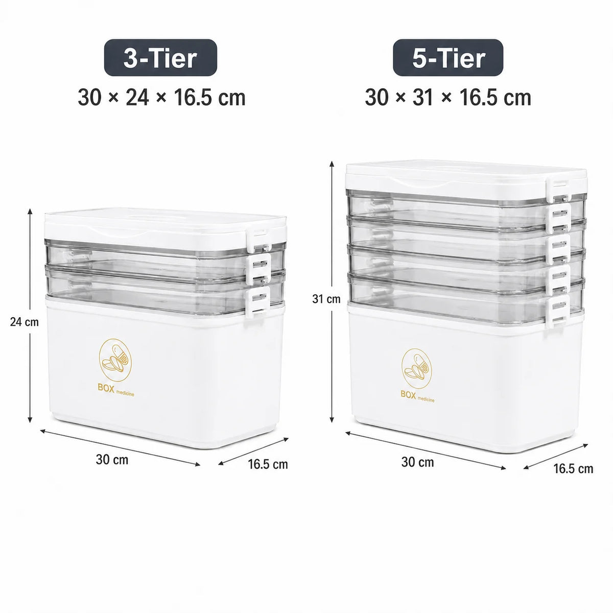 YX Large-Capacity Multi-Tier Stackable Storage Box Practical Portable Home First Aid Emergency Kit with Transparent Lid and Handles Organizer for Pills Crafts Hair Accessories Cosmetics Small Items Kitchen Bathroom Office Dor