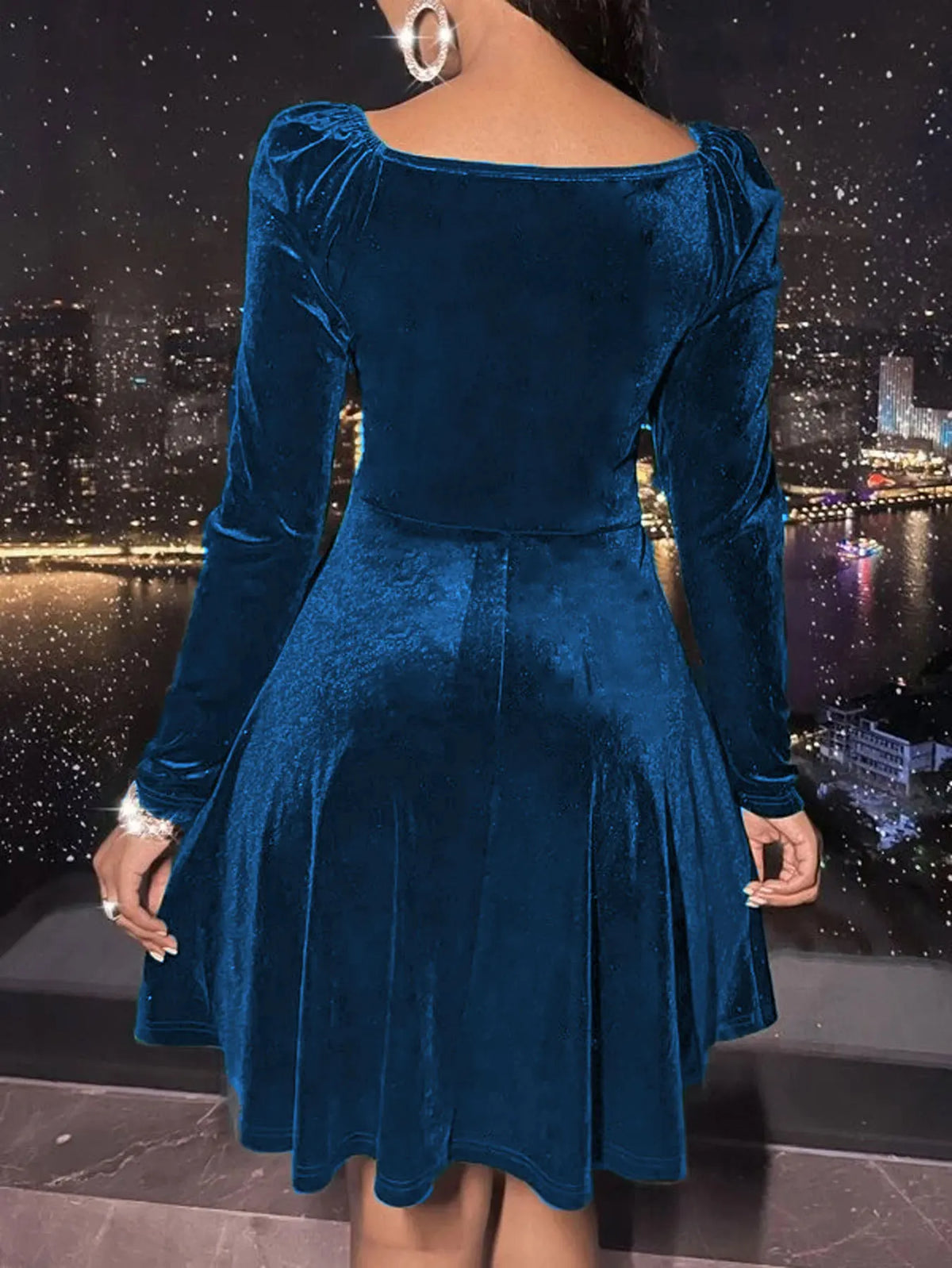 Women's Velvet V Neck Short Dress, Elegant Long Sleeve Dress for Party Club Dating Wear, Women's Dress for Fall & Winter