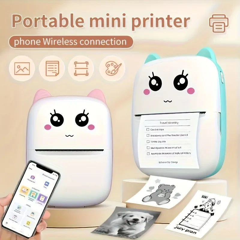 Mini Portable Thermal Printer - Instant Print, Compatible with IOS/Android, for Photos, Labels, Notes, Wireless, USB Charging