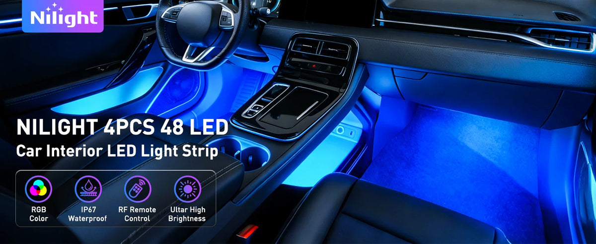 4PCS USB Interior Lights Multicolor Music Car Strip Light Under Dash Lighting Kit with Sound Active & Wireless Remote Control