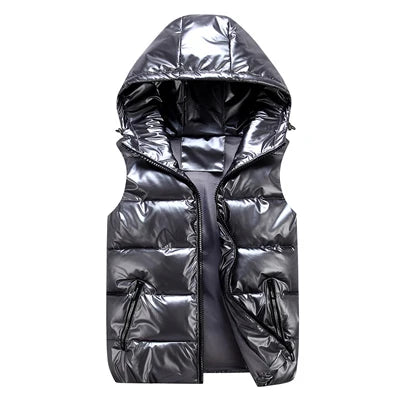 DIMUSI Men's Vest Winter Fashion Silver Male Cotton-Padded Hooded Coats Sleeveless Jackets Casual Thick Waistcoats Mens Clothing