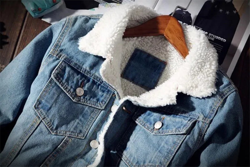 Denim Jacket Men Winter Streetwear Fashion Turn Down Fur Collar Windbreaker Cowboy Jackets Men's Outwear Hip Hop Jeans Coats 6XL