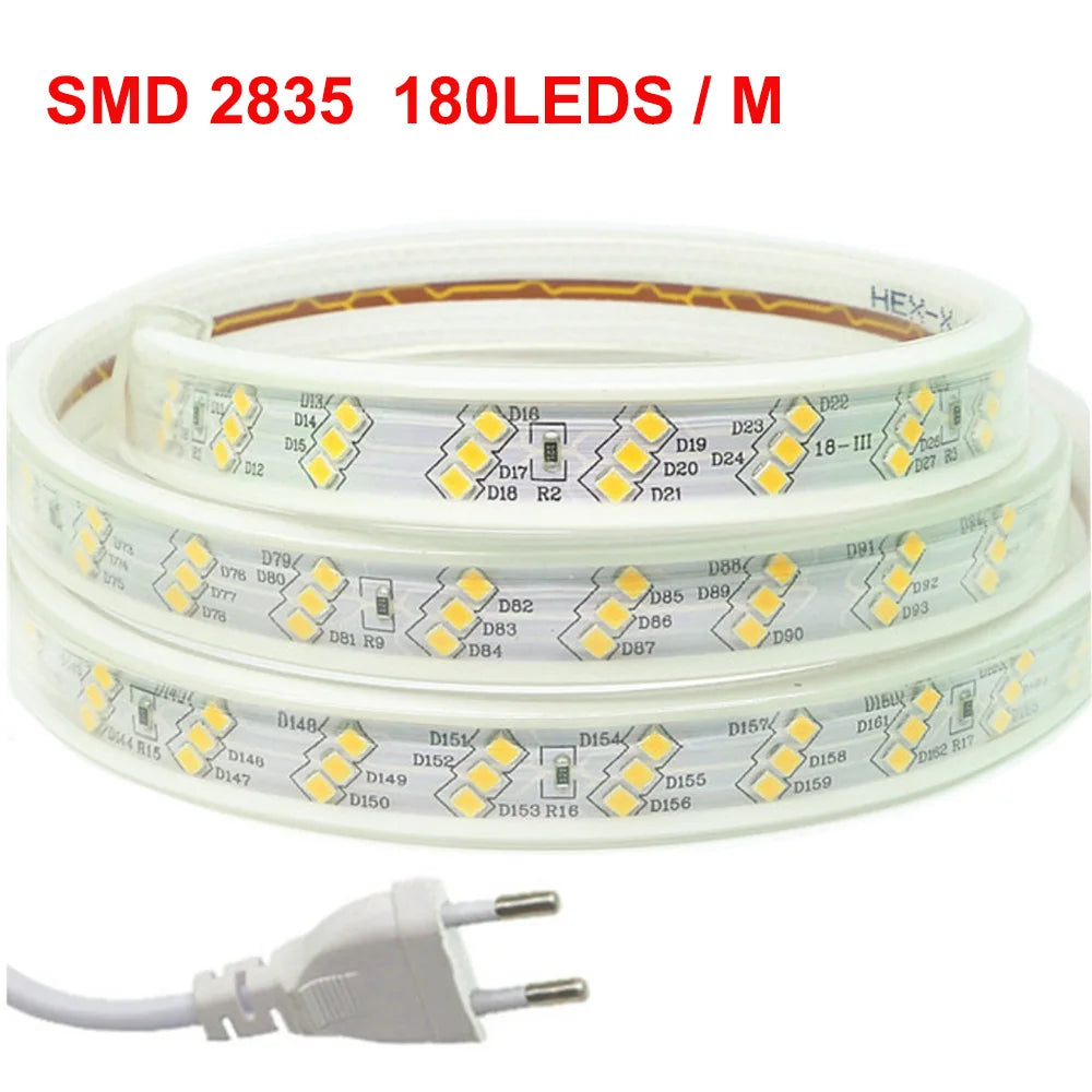 1-100M LED Tape AC220V LED 60-276LEDS With EU SMD 2835 5050 High Safety Brightness Flexible Strip Outdoor Waterproof Strip Light