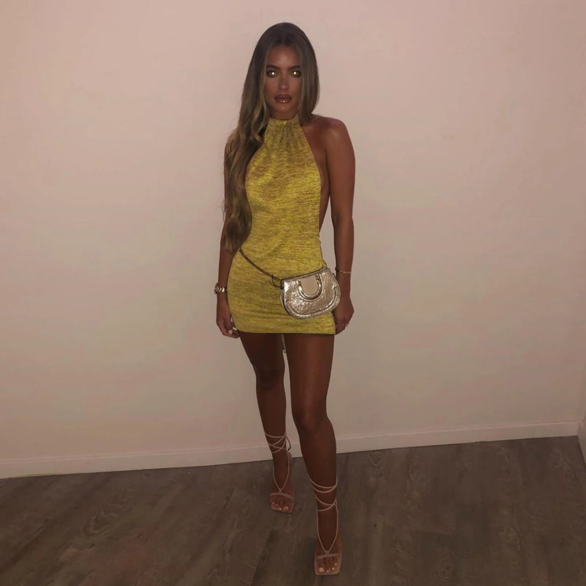 Cryptographic Halter Sexy Backless Mini Dresses Bodycon Skinny Club Party Sleeveless Knitted Dress Fall Streetwear Beach Holiday