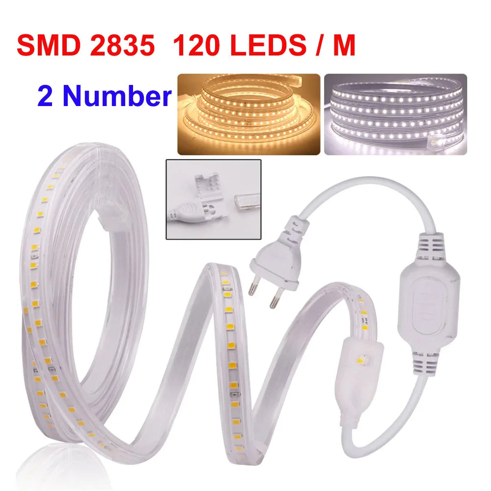 1-100M LED Tape AC220V LED 60-276LEDS With EU SMD 2835 5050 High Safety Brightness Flexible Strip Outdoor Waterproof Strip Light