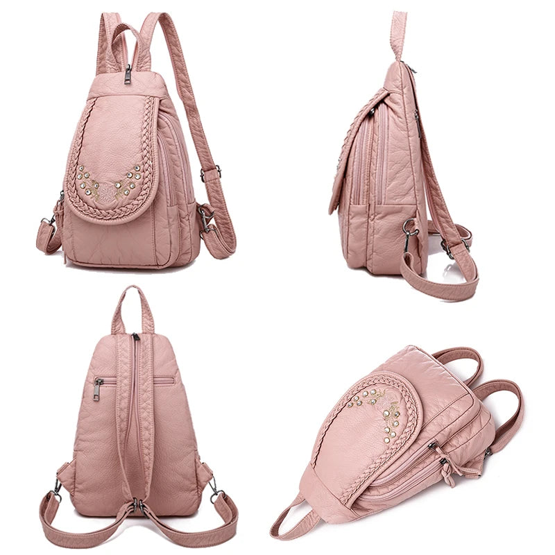 Hot White Women Backpack Female Washed Soft Leather Backpacks Ladies Sac A Dos School Bags for Girls Travel Back Pack Rucksacks