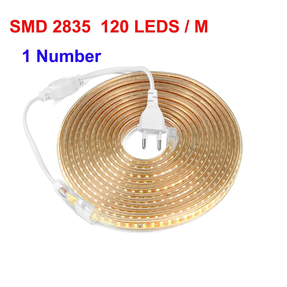 1-100M LED Tape AC220V LED 60-276LEDS With EU SMD 2835 5050 High Safety Brightness Flexible Strip Outdoor Waterproof Strip Light