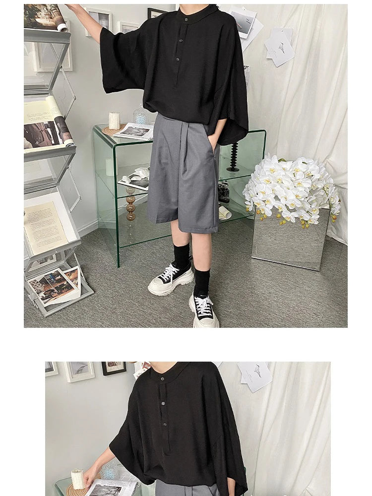 Summer Oversize Shirt Men's Fashion Black White Casual Shirt Men Streetwear Korean Loose Short Sleeve Shirts Mens Pullover Shirt