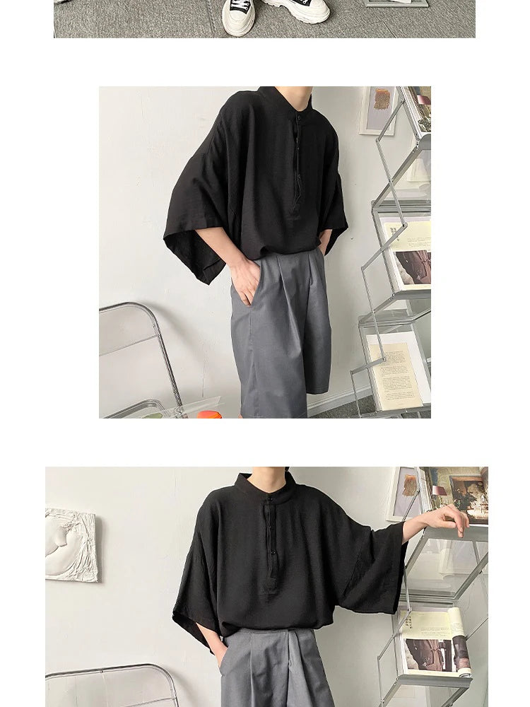 Summer Oversize Shirt Men's Fashion Black White Casual Shirt Men Streetwear Korean Loose Short Sleeve Shirts Mens Pullover Shirt