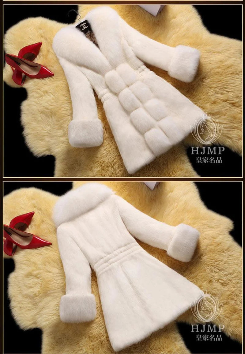 Vintage 2026 New Autumn Winter Female Mid-Long Fleece Overcoat Faux Fur Fox Fur Collar Mink Fur Coat Thicken Elegant 408