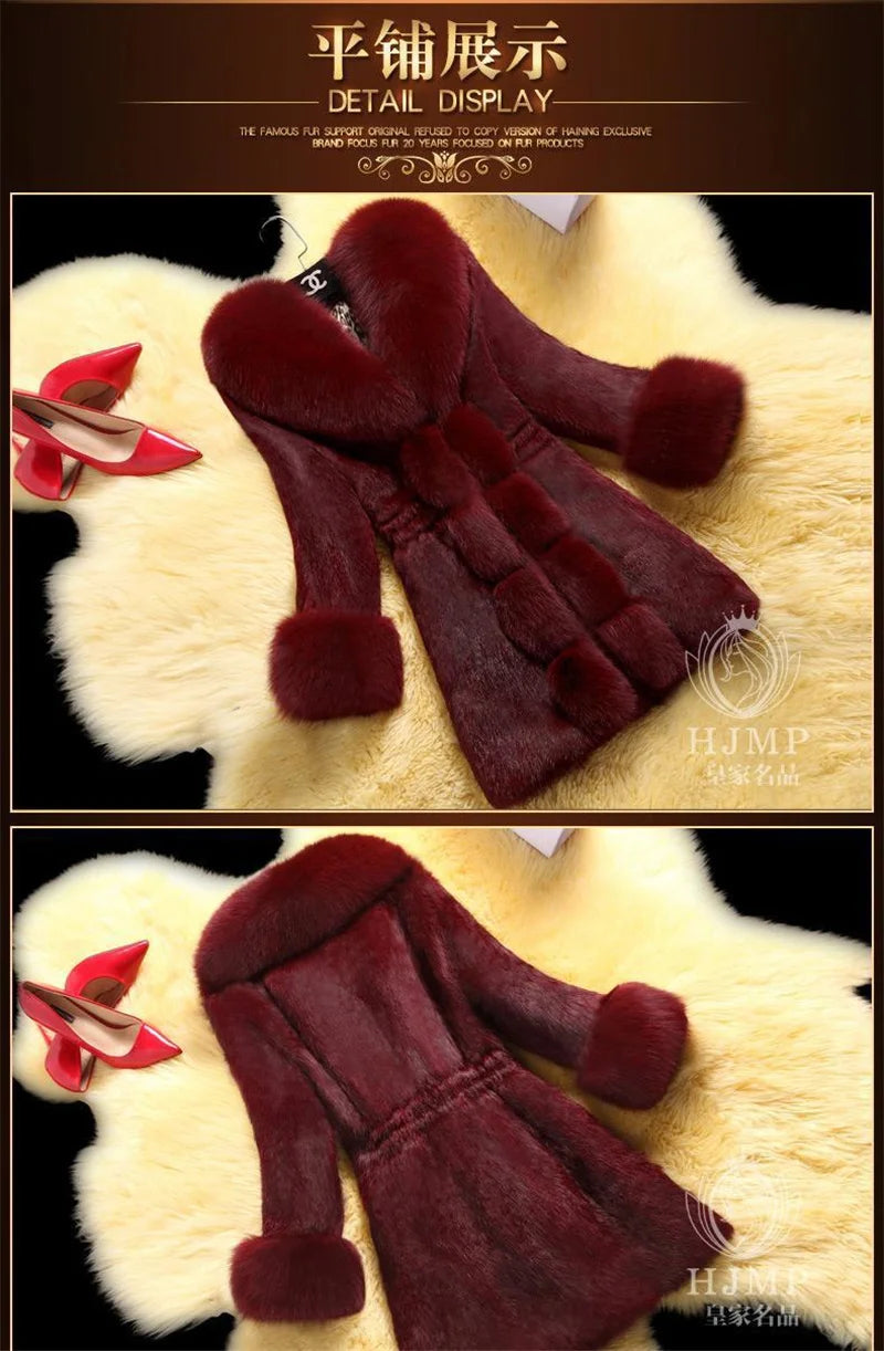 Vintage 2026 New Autumn Winter Female Mid-Long Fleece Overcoat Faux Fur Fox Fur Collar Mink Fur Coat Thicken Elegant 408