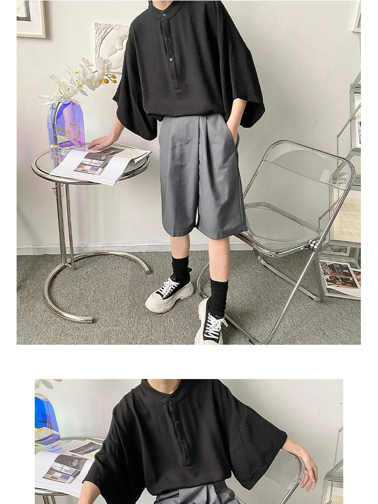 Summer Oversize Shirt Men's Fashion Black White Casual Shirt Men Streetwear Korean Loose Short Sleeve Shirts Mens Pullover Shirt