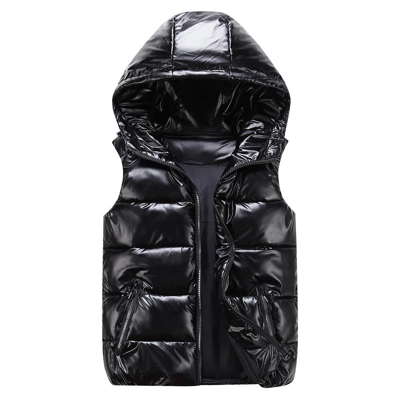 DIMUSI Men's Vest Winter Fashion Silver Male Cotton-Padded Hooded Coats Sleeveless Jackets Casual Thick Waistcoats Mens Clothing
