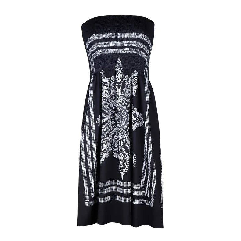 Women Dresses 2025 Spring/Summer New European Fashion Printed Sexy Strapless Dress Women's Clothing Vestidoes