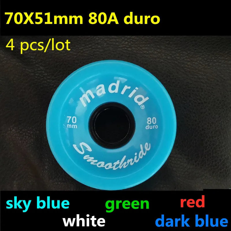 4pcs 70mm 51mm 80 duro Longboard Wheel for 70mm Skateboard Tire 80A Durable Elastic PU Ruedas for Road Street Skate Board Rodas