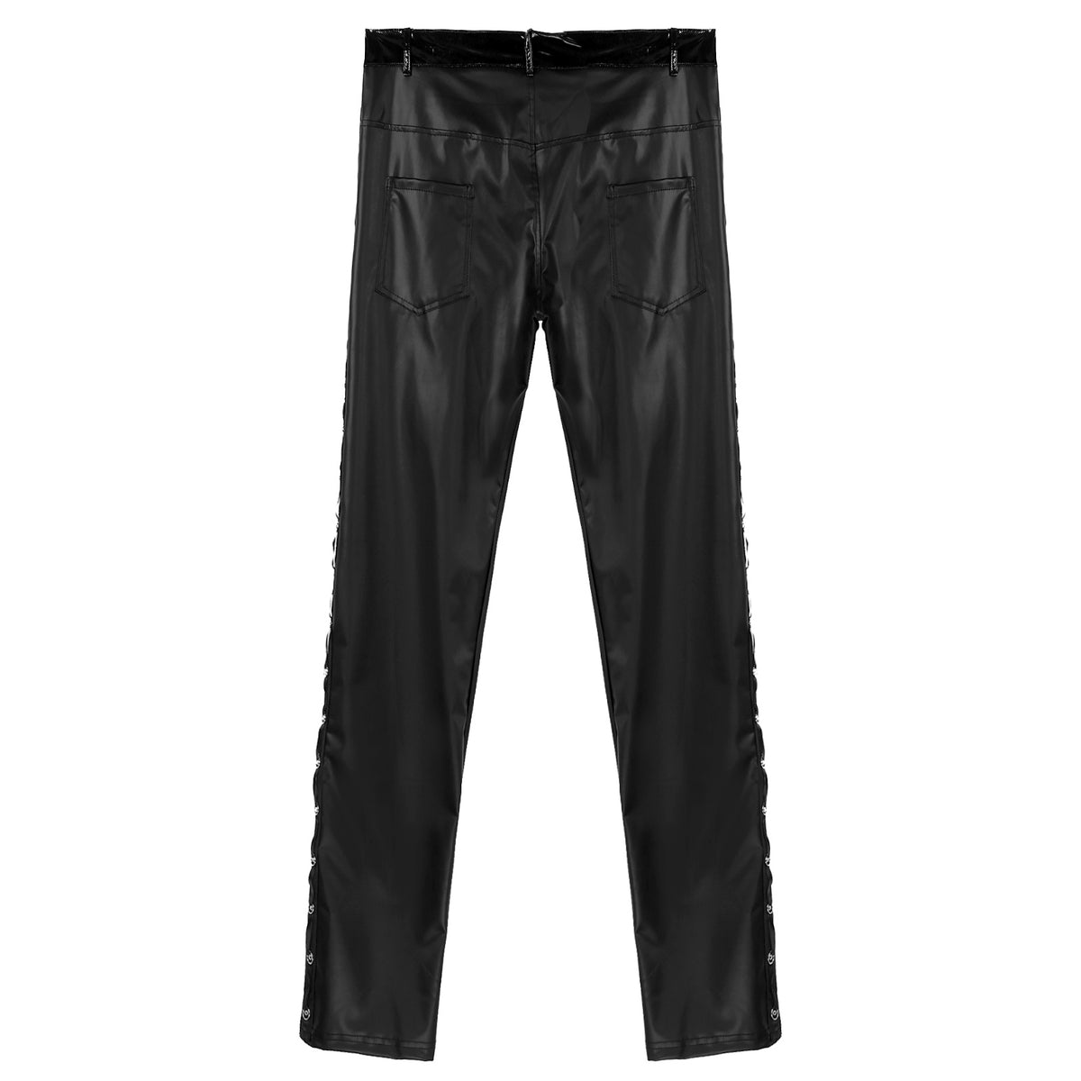 Men Latex Leather Pants Low Waist Faux Leather Shiny Pants Fashion Tight Trousers for Club Stage Show Rock Band Performance