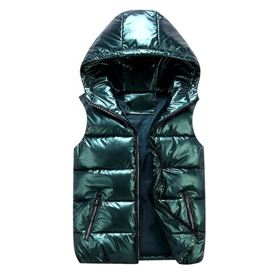 DIMUSI Men's Vest Winter Fashion Silver Male Cotton-Padded Hooded Coats Sleeveless Jackets Casual Thick Waistcoats Mens Clothing