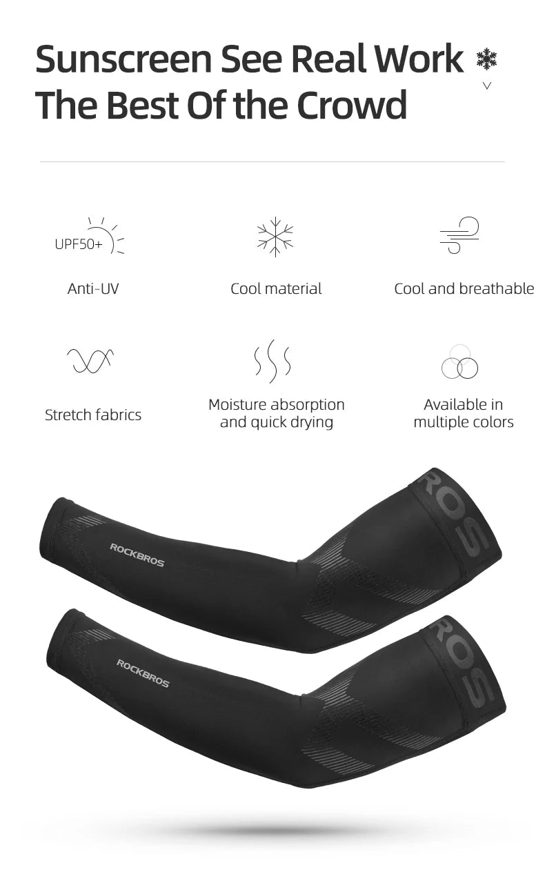 ROCKBROS Ice Silk Cycling Arm Sleeves Breathable Basketball Running Camping Summer Sports Arm Sleeves Bike Bicycle Arm Warmers