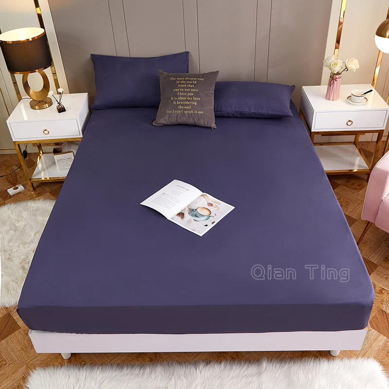 1 piece of solid color bed sheet for bedroom 100%Polyeste Elastic Band Around bedding Fitted Sheet Only (excluding pillowcases)