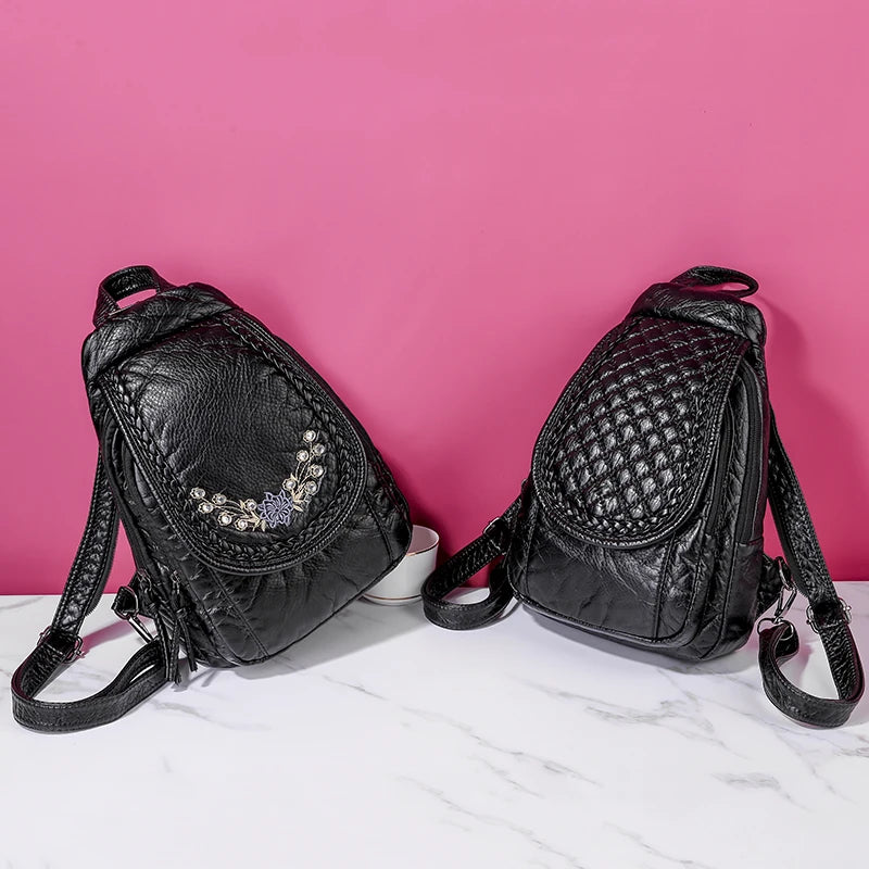 Hot White Women Backpack Female Washed Soft Leather Backpacks Ladies Sac A Dos School Bags for Girls Travel Back Pack Rucksacks