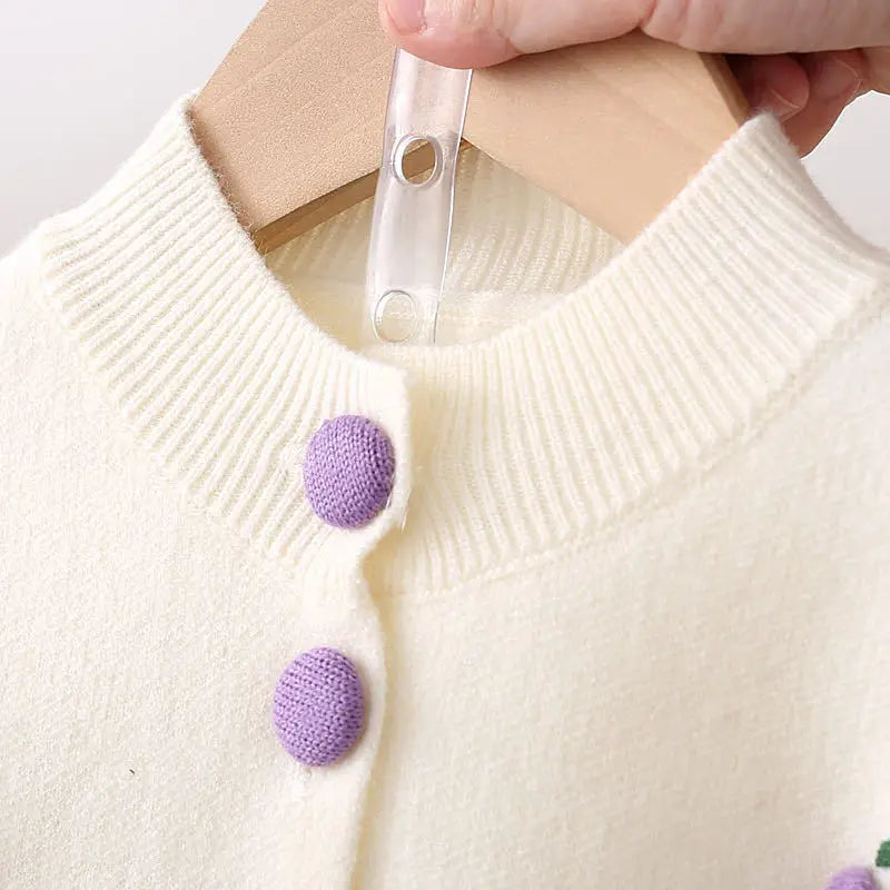 2 3 4 5 6 Years Cute Spring Autumn Girls Clothing Set Cartoon Grape Sweater Coat And Skirt 2Pcs Knitting Suit For Kids