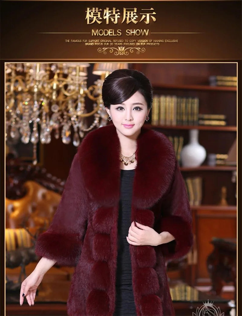 Vintage 2026 New Autumn Winter Female Mid-Long Fleece Overcoat Faux Fur Fox Fur Collar Mink Fur Coat Thicken Elegant 408