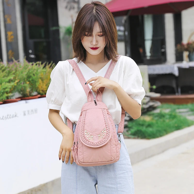 Hot White Women Backpack Female Washed Soft Leather Backpacks Ladies Sac A Dos School Bags for Girls Travel Back Pack Rucksacks