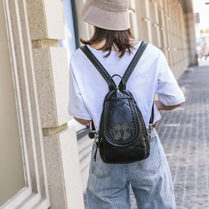 Hot White Women Backpack Female Washed Soft Leather Backpacks Ladies Sac A Dos School Bags for Girls Travel Back Pack Rucksacks