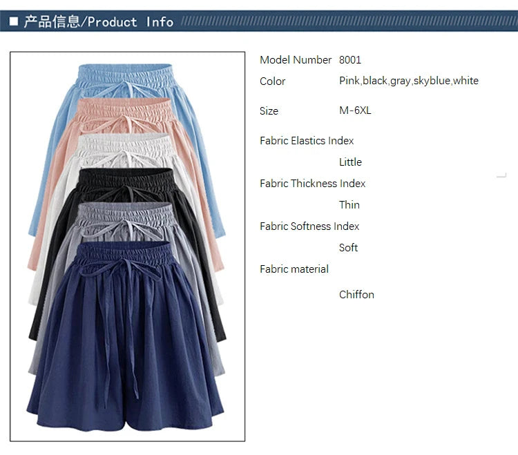 Summer Women Shorts High Waist Loose Chiffon Shorts Female Slacks Female Shorts 8001