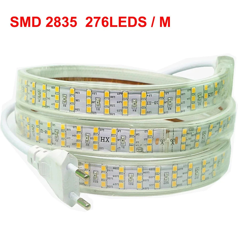 1-100M LED Tape AC220V LED 60-276LEDS With EU SMD 2835 5050 High Safety Brightness Flexible Strip Outdoor Waterproof Strip Light