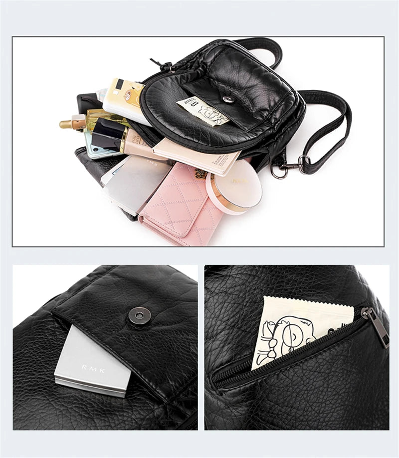 Hot White Women Backpack Female Washed Soft Leather Backpacks Ladies Sac A Dos School Bags for Girls Travel Back Pack Rucksacks