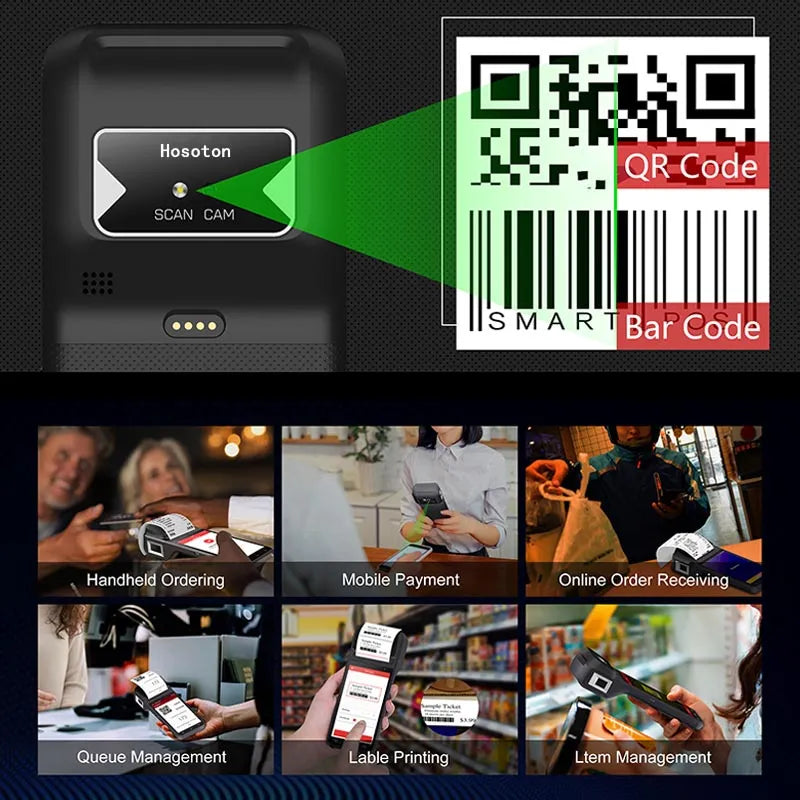 Android 13/14 Handheld POS Terminal PDA Printer 58/80mm Portable Receipt Thermal Printer NFC All-In-One POS System Ticket Maker
