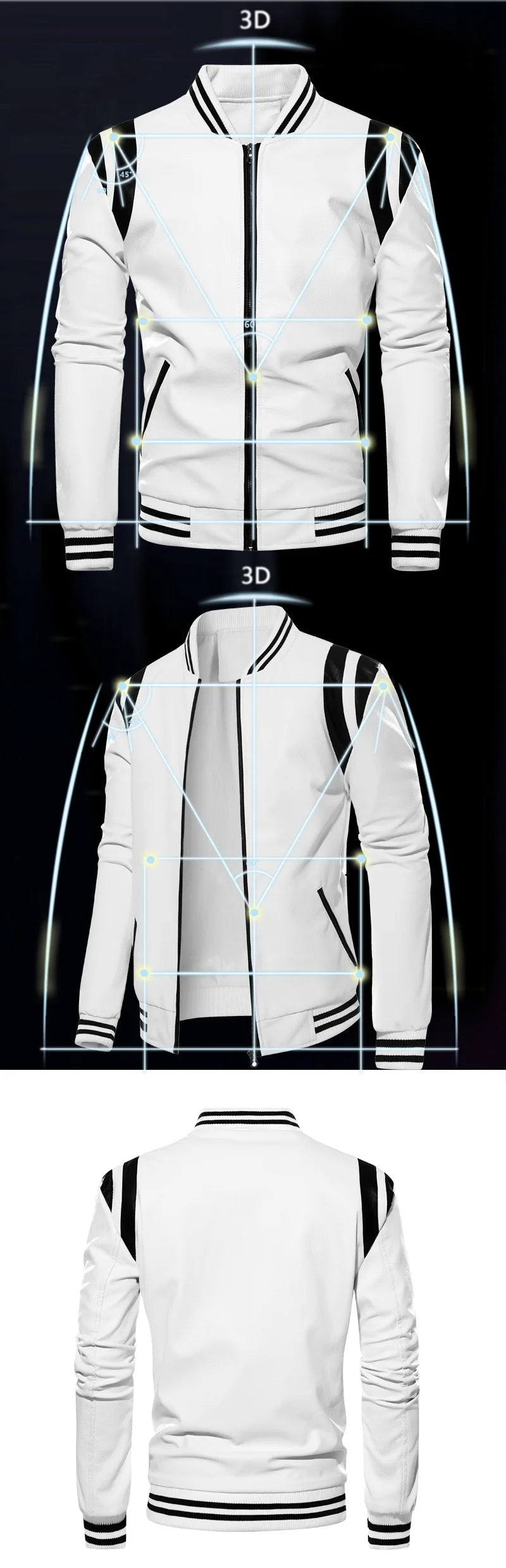 Men's PU Leather Baseball Jacket  Motorcycle Fleece Leather Coats Fashion Color Matching Loose Outwear Male