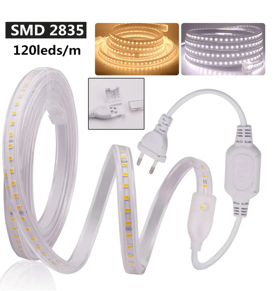 1-100M LED Tape AC220V LED 60-276LEDS With EU SMD 2835 5050 High Safety Brightness Flexible Strip Outdoor Waterproof Strip Light