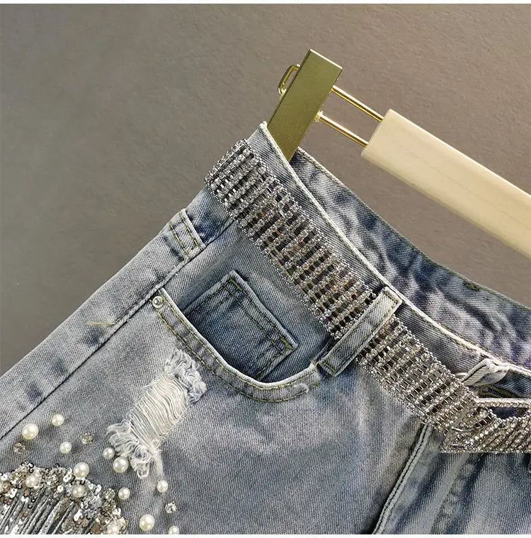 Women's High-Waist Wide-Leg Denim Shorts