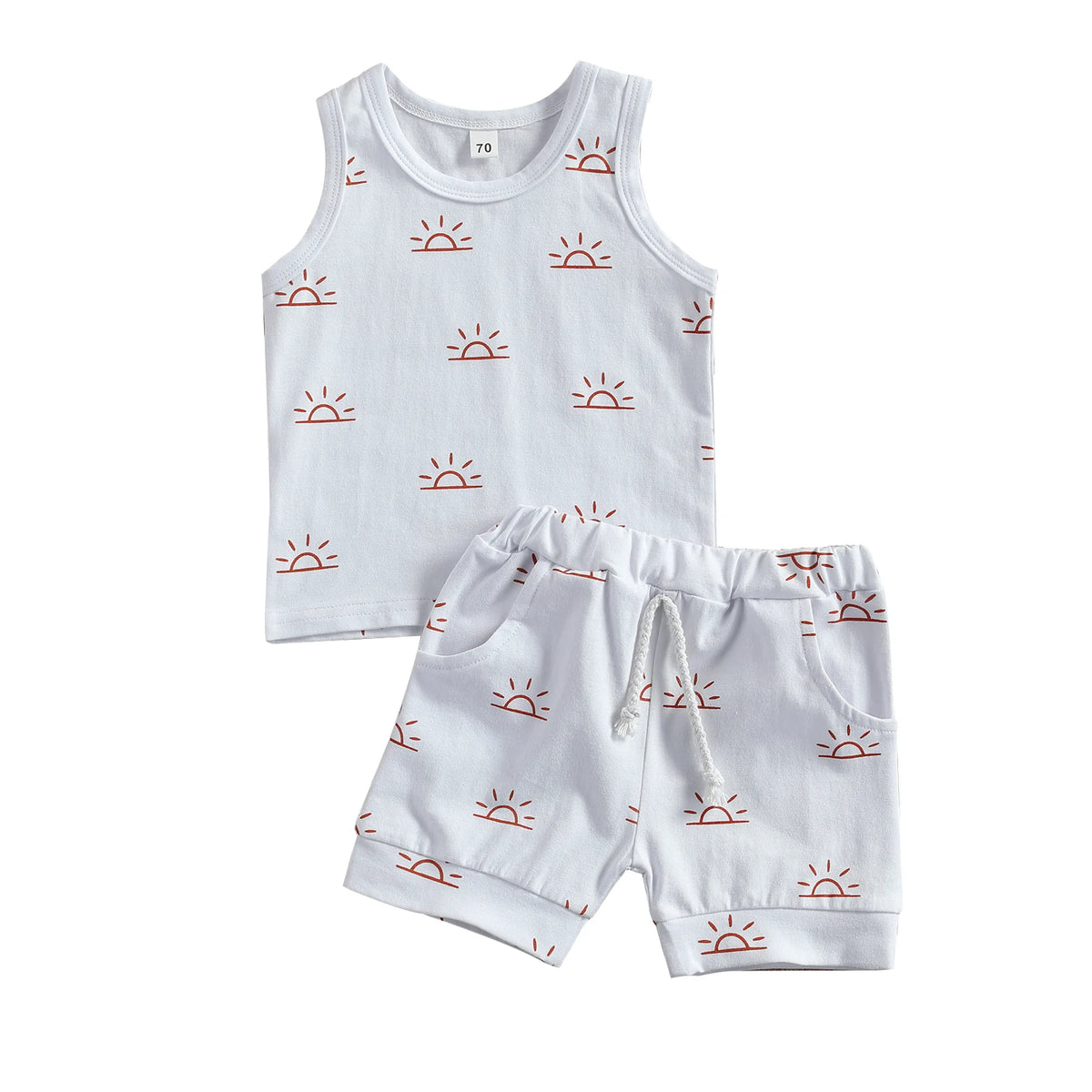 2021 Baby Summer Clothing Newborn Baby 2-piece Outfit Set Fashion Sun Print Tank Top Shirt +Shorts Set for Kids Boys Girls