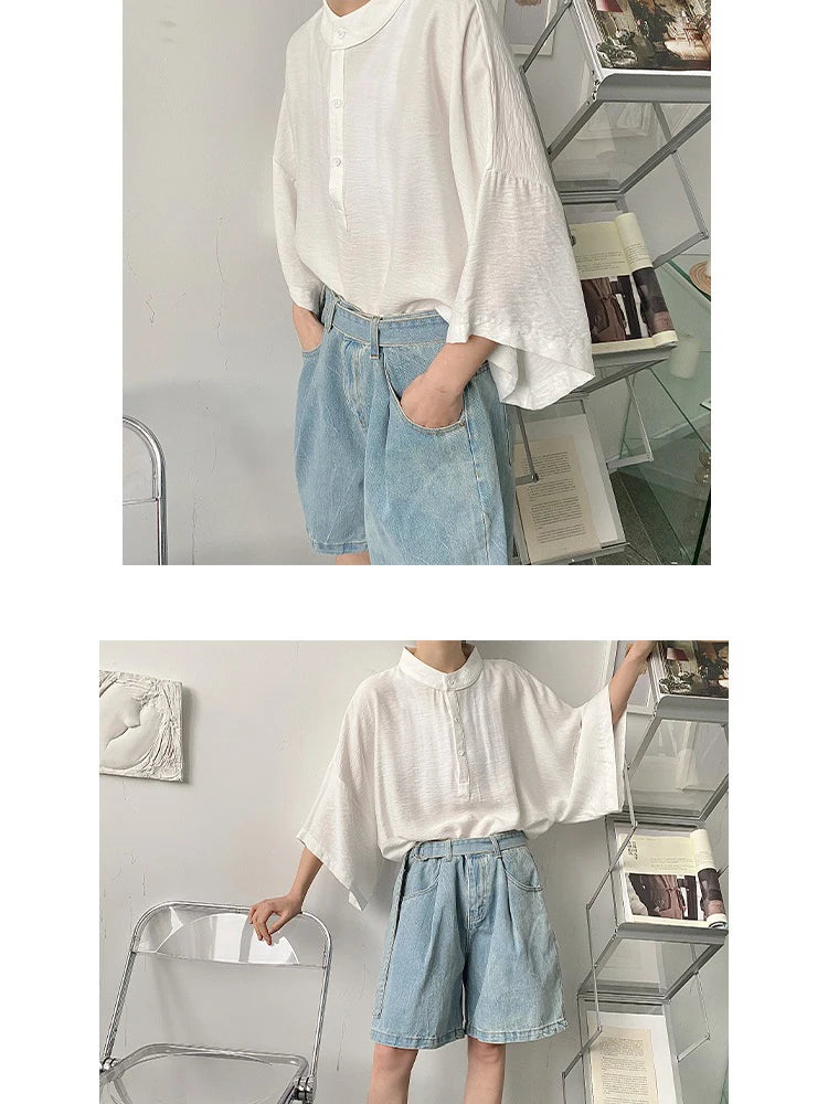Summer Oversize Shirt Men's Fashion Black White Casual Shirt Men Streetwear Korean Loose Short Sleeve Shirts Mens Pullover Shirt