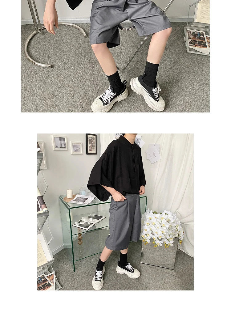 Summer Oversize Shirt Men's Fashion Black White Casual Shirt Men Streetwear Korean Loose Short Sleeve Shirts Mens Pullover Shirt