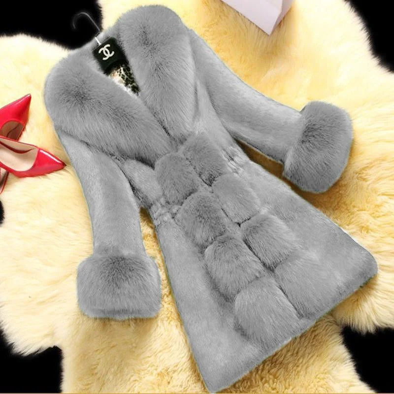 Vintage 2026 New Autumn Winter Female Mid-Long Fleece Overcoat Faux Fur Fox Fur Collar Mink Fur Coat Thicken Elegant 408